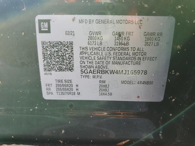 5GAERBKW4MJ165978 - 2021 BUICK ENCLAVE ES CHARCOAL photo 10