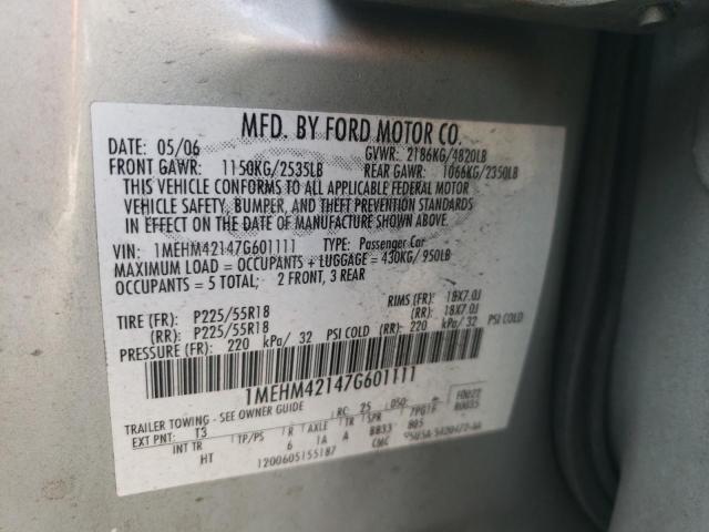 1MEHM42147G601111 - 2007 MERCURY MONTEGO PR 银色 照片 10