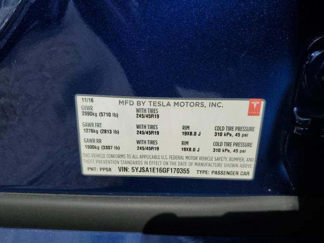5YJSA1E16GF170355 - 2016 TESLA MODEL S Mavi foto 10
