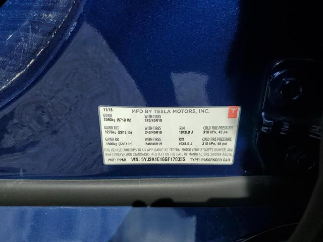 5YJSA1E16GF170355 - 2016 TESLA MODEL S Mavi foto 8