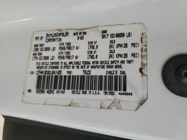 1D7HA18D03J641425 - 2003 DODGE RAM 1500 S WHITE photo 10