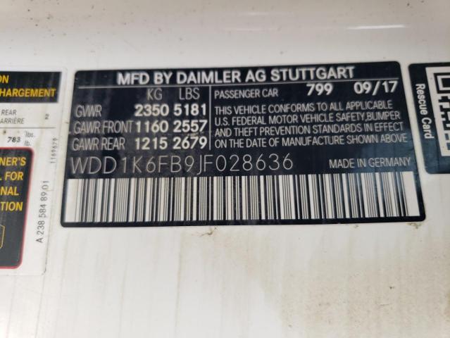 WDD1K6FB9JF028636 - 2018 MERCEDES-BENZ E 400 WHITE photo 10