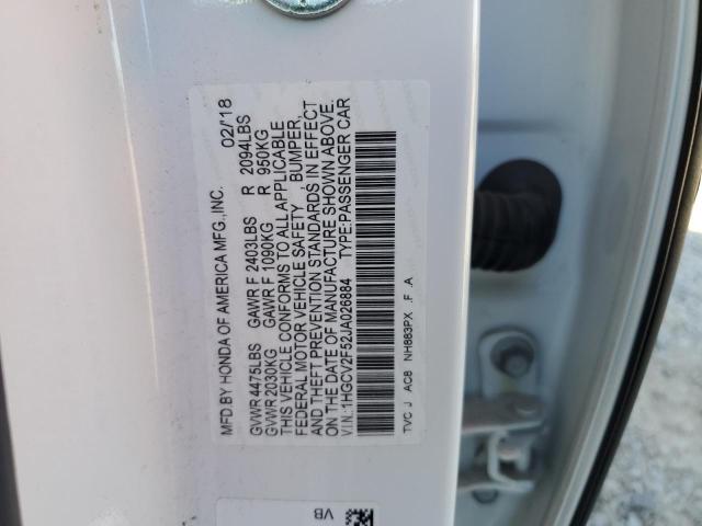 1HGCV2F52JA026884 - 2018 HONDA ACCORD EXL WHITE photo 10