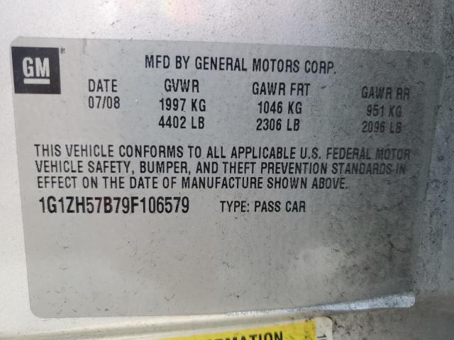 1G1ZH57B79F106579 - 2009 CHEVROLET MALIBU 1LT ვერცხლისფერი ფოტო 10