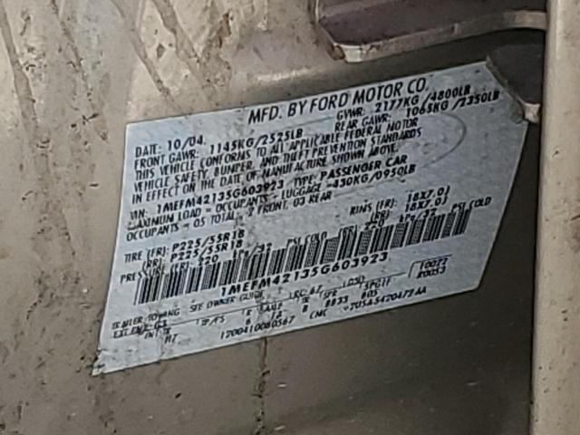 1MEFM42135G603923 - 2005 MERCURY MONTEGO PR ოქროსფერი ფოტო 10