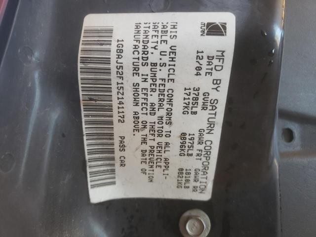 1G8AJ52F15Z141172 - 2005 SATURN ION LEVEL RED photo 10