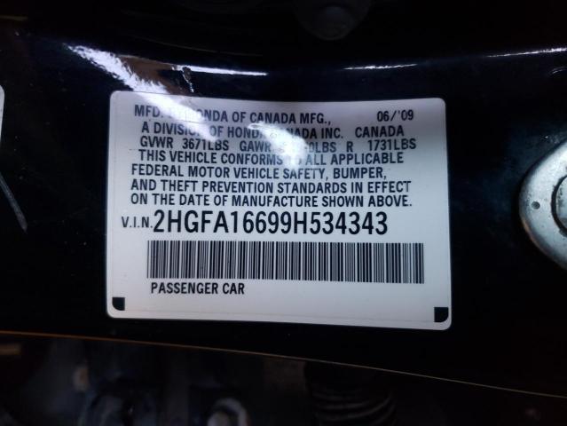 2HGFA16699H534343 - 2009 HONDA CIVIC LX-S Қара фото 10