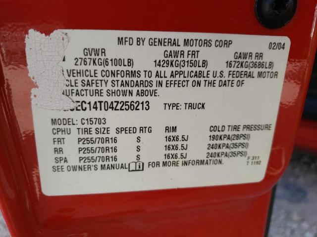 1GCEC14T04Z256213 - 2004 CHEVROLET 1500 SILVE RED photo 10