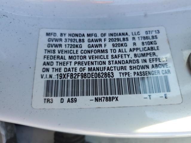 19XFB2F98DE062863 - 2013 HONDA CIVIC EXL Ağ foto 10
