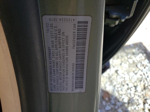 WVWWH63B63E160698 - 2003 VOLKSWAGEN PASSAT GLX Yaşıl foto 10