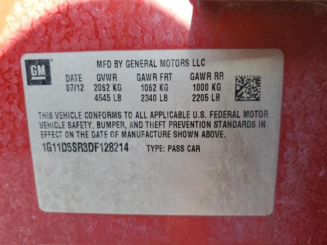 1G11D5SR3DF128214 - 2013 CHEVROLET MALIBU 1LT 红色 照片 10