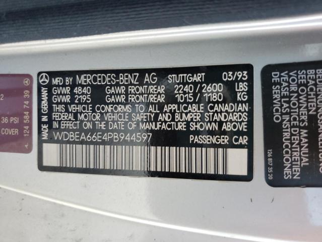 WDBEA66E4PB944597 - 1993 MERCEDES-BENZ 300 CECV SILVER photo 10