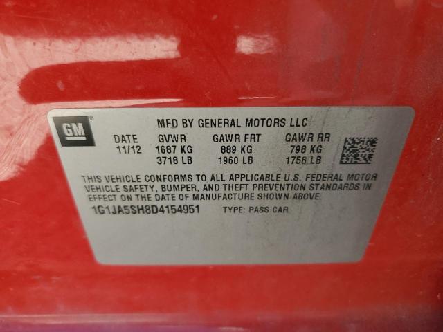 1G1JA5SH8D4154951 - 2013 CHEVROLET SONIC LS RED photo 10