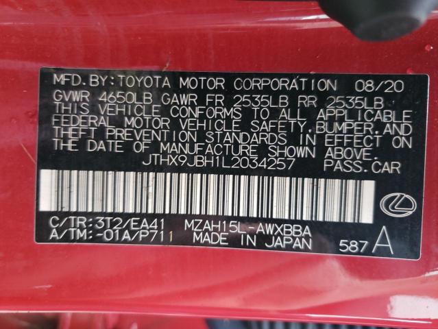 JTHX9JBH1L2034257 - 2020 LEXUS UX 250H RED photo 10