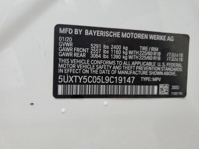 5UXTY5C05L9C19147 - 2020 BMW X3 XDRIVE3 WHITE photo 10