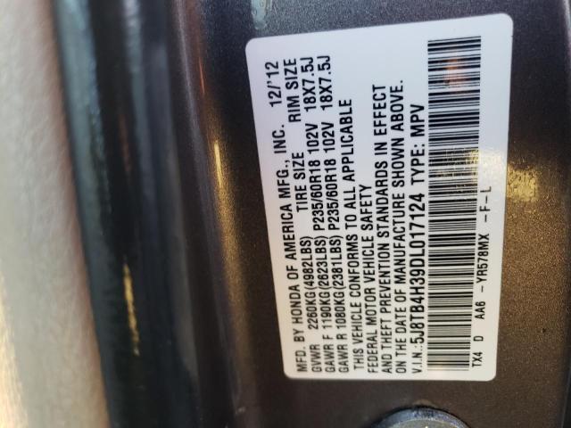 5J8TB4H39DL017124 - 2013 ACURA RDX CHARCOAL photo 10