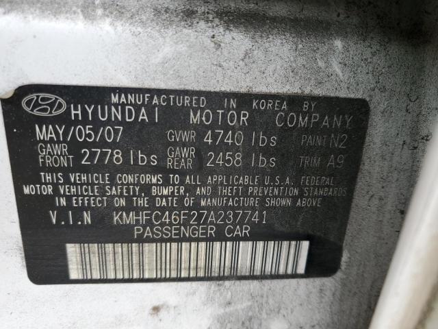 KMHFC46F27A237741 - 2007 HYUNDAI AZERA SE WHITE photo 10