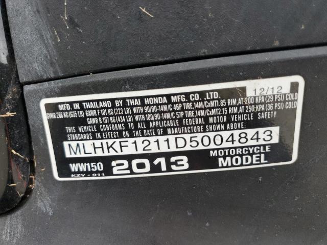 MLHKF1211D5004843 - 2013 HONDA PCX 150 BLACK photo 10