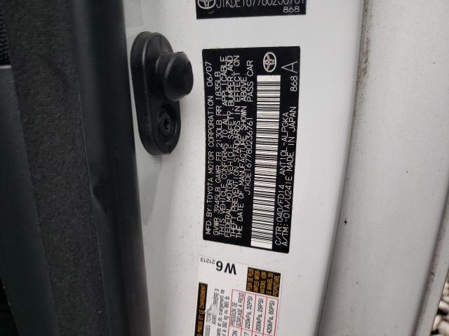 JTKDE167780236761 - 2008 TOYOTA SCION TC თეთრი ფოტო 10
