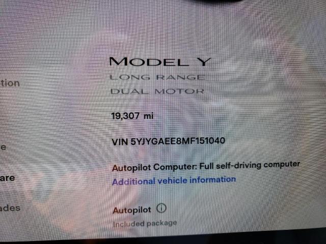 5YJYGAEE8MF151040 - 2021 TESLA MODEL Y أزرق صورة 8