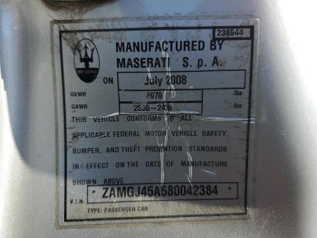 ZAMGJ45A580042384 - 2008 MASERATI GRANTURISM SILVER photo 10