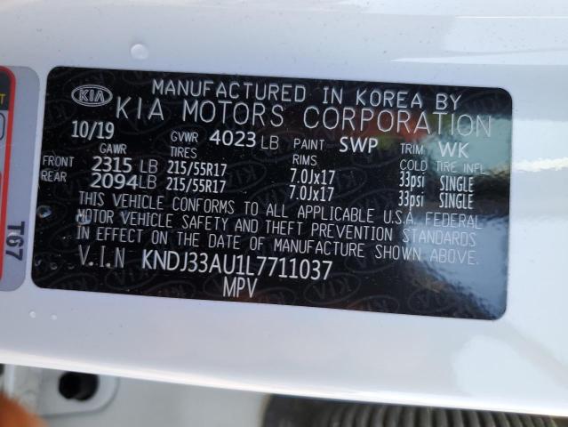 KNDJ33AU1L7711037 - 2020 KIA SOUL EX WHITE photo 10