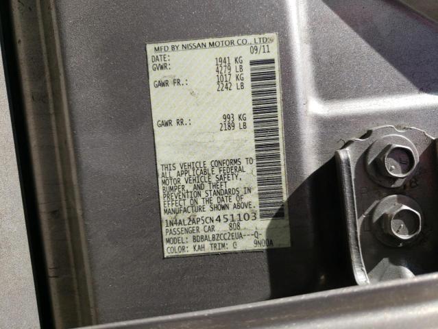 1N4AL2AP5CN451103 - 2012 NISSAN ALTIMA BAS GRAY photo 10