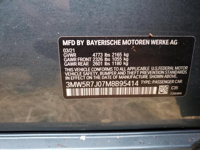 3MW5R7J07M8B95414 - 2021 BMW 330XI BLUE photo 10