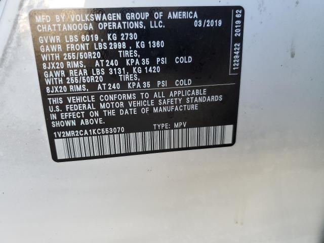 1V2MR2CA1KC553070 - 2019 VOLKSWAGEN ATLAS SEL Ağ foto 10