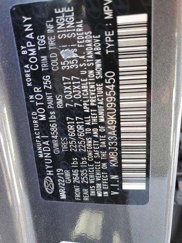 KM8J33A49KU995450 - 2019 HYUNDAI TUCSON LIM GRAY photo 10