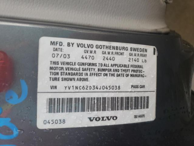 YV1NC62D34J045038 - 2004 VOLVO C70 HPT GRAY photo 10