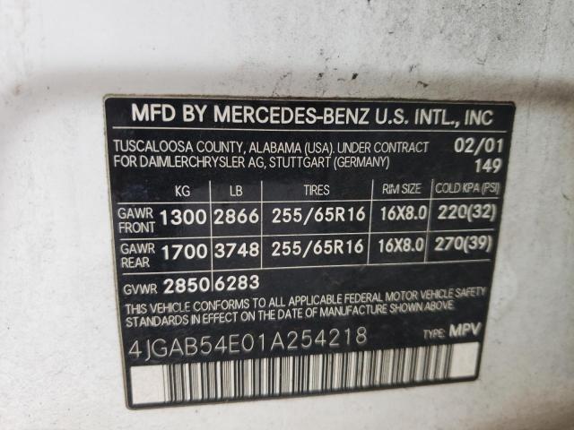 4JGAB54E01A254218 - 2001 MERCEDES-BENZ ML 320 WHITE photo 10