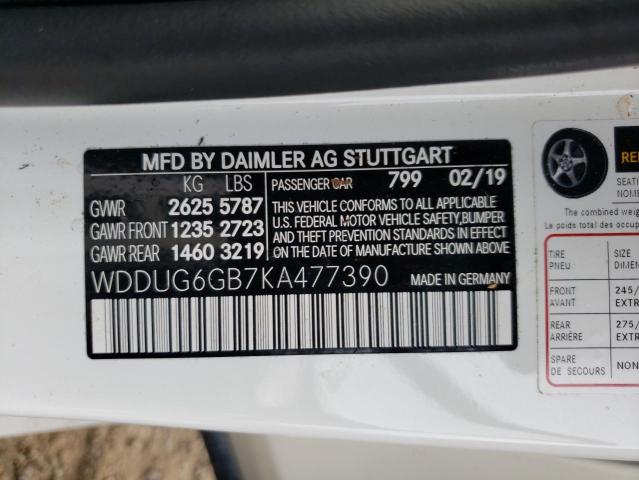 WDDUG6GB7KA477390 - 2019 MERCEDES-BENZ S 450 WHITE photo 10