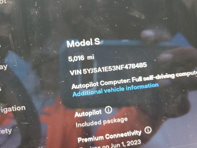 5YJSA1E53NF478485 - 2022 TESLA MODEL S Boz foto 8