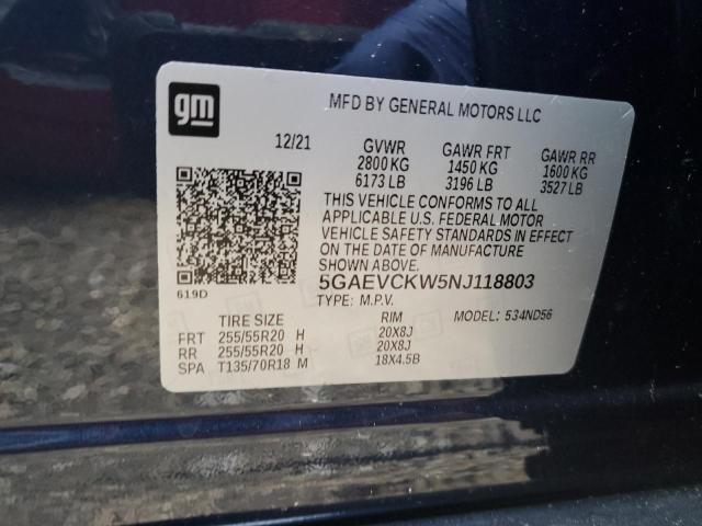 5GAEVCKW5NJ118803 - 2022 BUICK ENCLAVE AV BLUE photo 10