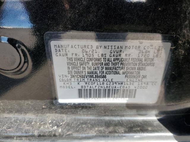 3N1CN8EV1ML894586 - 2021 NISSAN VERSA SV BLACK photo 10