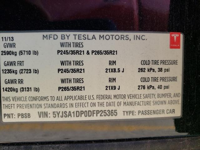 5YJSA1DP0DFP25365 - 2013 TESLA MODEL S BLACK photo 10