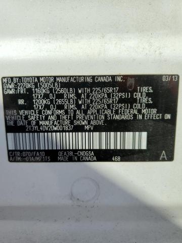 2T3YL4DV2DW001837 - 2013 TOYOTA RAV4 EV WHITE photo 10