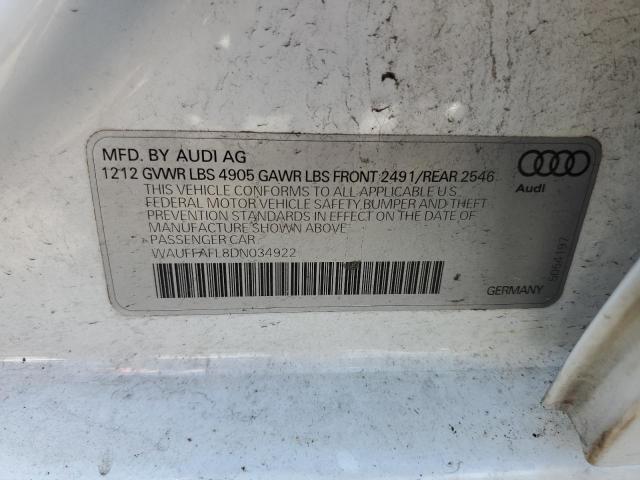 WAUFFAFL8DN034922 - 2013 AUDI A4 QUATTRO WHITE photo 10