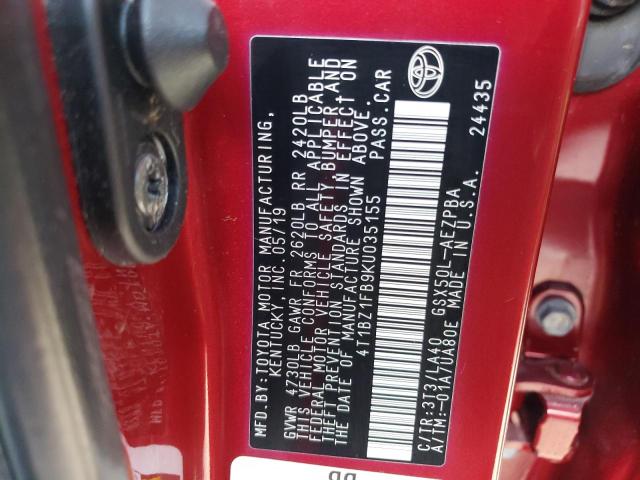 4T1BZ1FB9KU035155 - 2019 TOYOTA AVALON XLE BURGUNDY photo 10