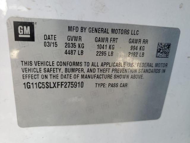 1G11C5SLXFF275910 - 2015 CHEVROLET MALIBU 1LT თეთრი ფოტო 10