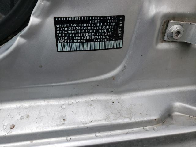 3VW2K7AJ9EM305209 - 2014 VOLKSWAGEN JETTA BASE SILVER photo 10