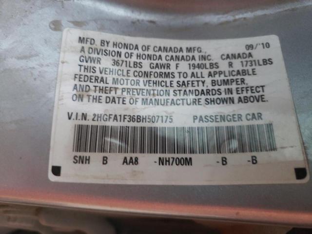 2HGFA1F36BH507175 - 2011 HONDA CIVIC VP SILVER photo 10