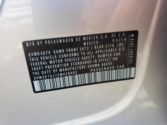 3VW2K7AJ1EM426462 - 2014 VOLKSWAGEN JETTA BASE 银色 照片 10