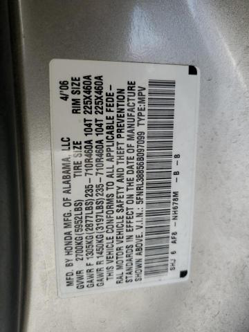 5FNRL38856B097099 - 2006 HONDA ODYSSEY TO SILVER photo 10