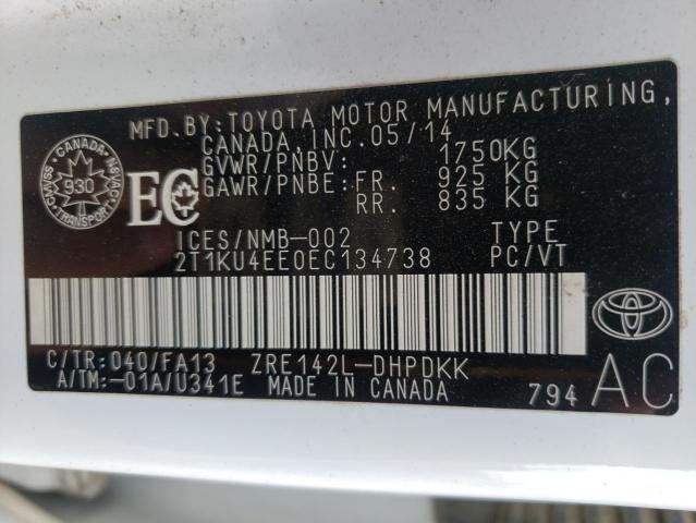 2T1KU4EE0EC134738 - 2014 TOYOTA MATRIX BAS WHITE photo 10