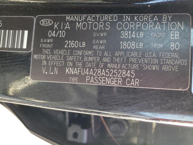 KNAFU4A28A5252845 - 2010 KIA FORTE EX BLACK photo 10