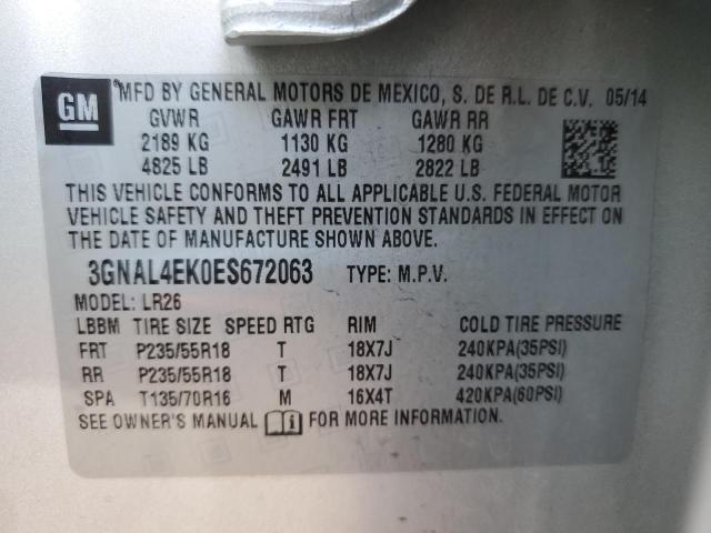 3GNAL4EK0ES672063 - 2014 CHEVROLET CAPTIVA LT SILVER photo 10