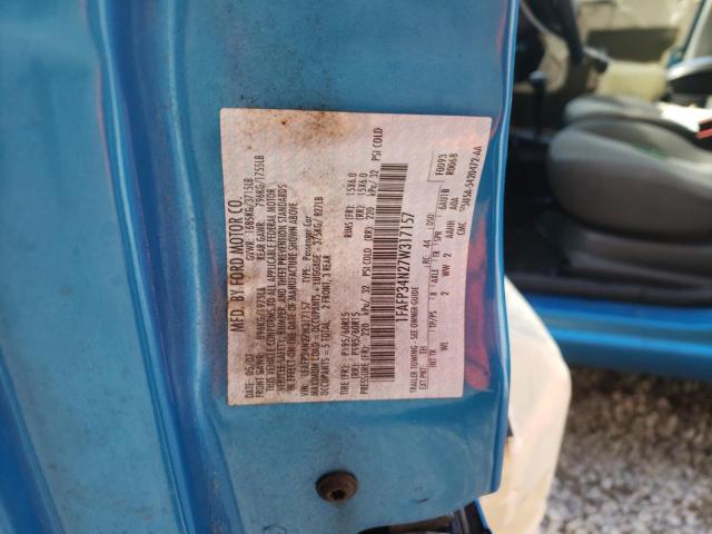 1FAFP34N27W317157 - 2007 FORD FOCUS ZX4 BLUE photo 10