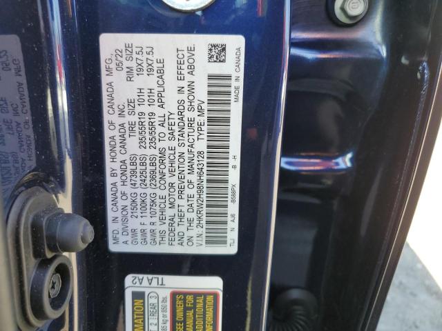 2HKRW2H98NH643128 - 2022 HONDA CR-V TOURI BLUE photo 10